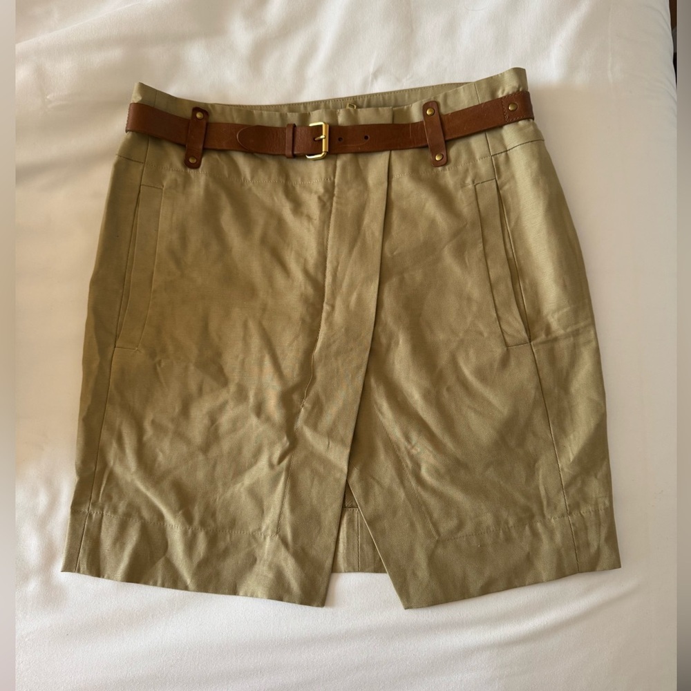 Isabel Marant Leather Belted Mini Skirt Cotton Linen Size 36